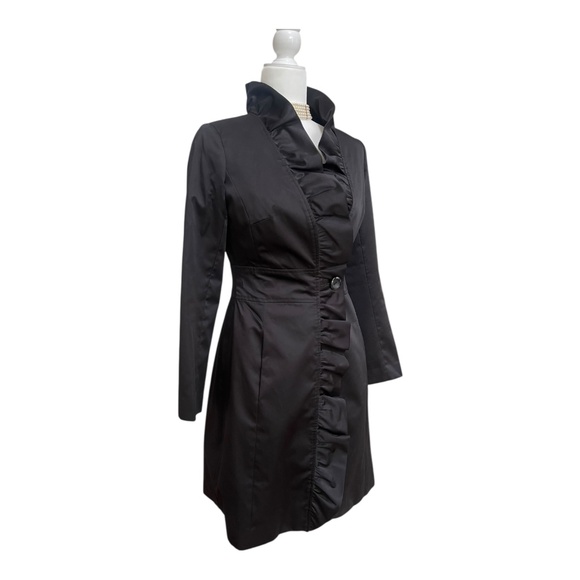 White House Black Market Black Trench Coat Size 00 - Picture 3 of 16